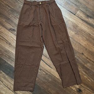 Black and brown check trousers